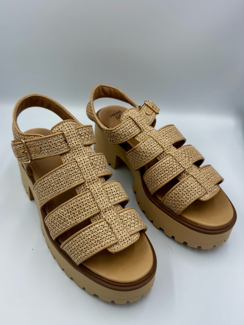 Sweet Life by Dolce Vita Leslie Raffia Platform Sandals | Tan Lug Sole Size 10